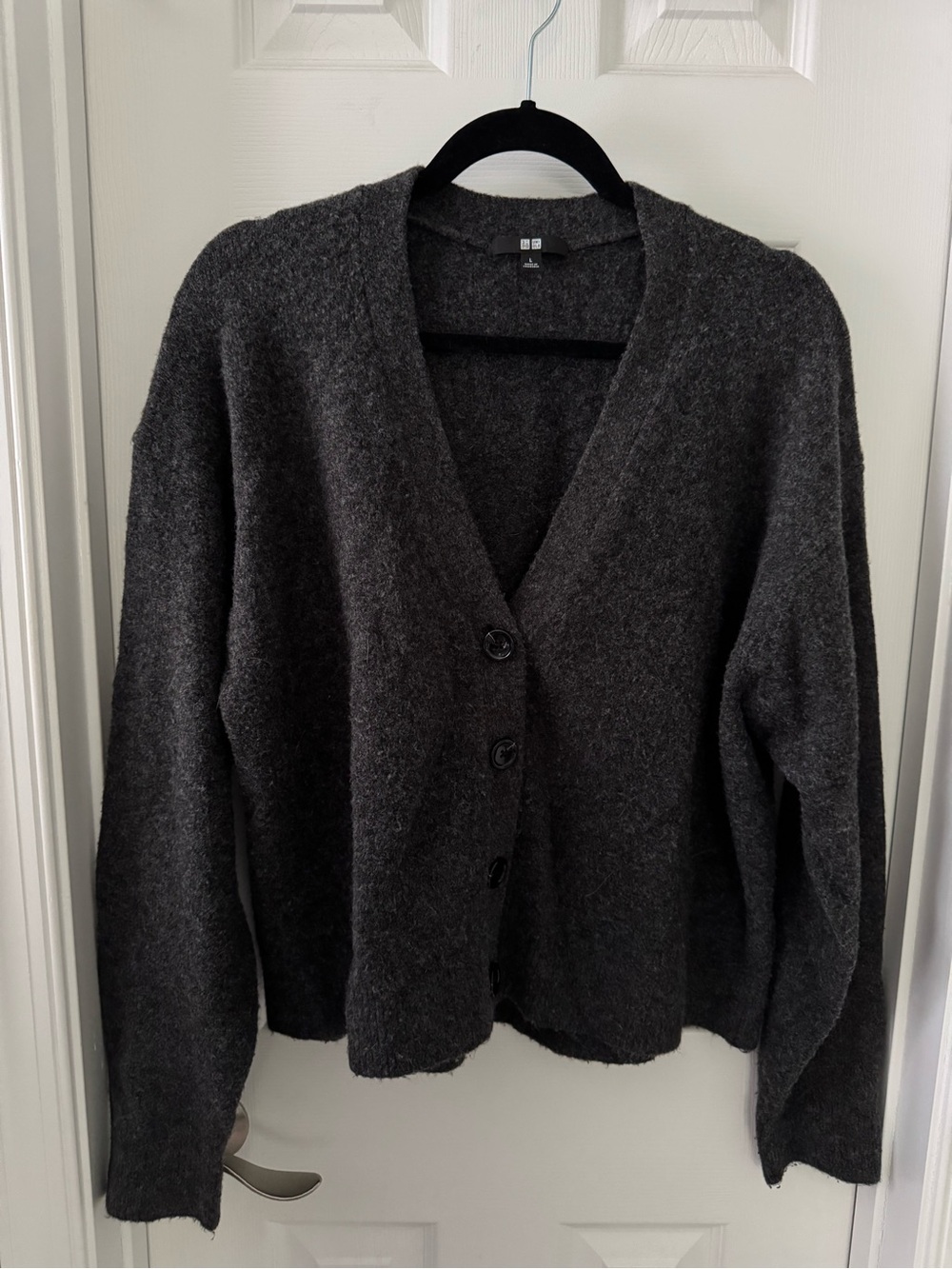 Uniqlo Charcoal Gray V-Neck Button Cardigan